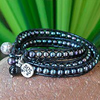 Pearl and leather wrap bracelet,