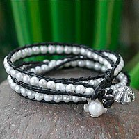 Pearl and leather wrap bracelet,