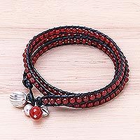 Carnelian and pearl wrap bracelet,