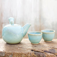 Celadon ceramic tea set Chiang Mai Blue set for 2 Thailand