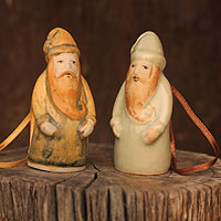 Celadon ceramic Christmas ornaments Thai Santa Claus pair Thailand