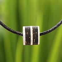 Men's wood pendant necklace, 'Jungle Hero' - Men's Wood Pendant Necklace
