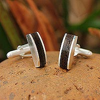 Sterling silver cufflinks, 'Naturally Rugged' - Sterling silver cufflinks