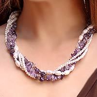 Cultured pearl and amethyst torsade necklace,