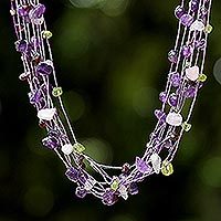 Amethyst and rose quartz strand necklace,