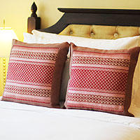 Cotton cushion covers Royal Red pair Thailand