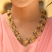 Cultured pearl and citrine beaded necklace, 'Afternoon Light' - Cultured pearl and citrine beaded necklace