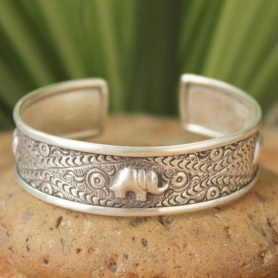 Sterling silver cuff bracelet, 'Little Thai Elephants' - Sterling silver cuff bracelet