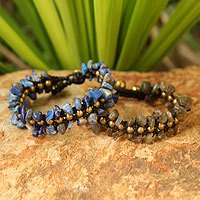 Lapis lazuli and labradorite wristband bracelets,