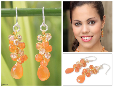 Carnelian cluster earrings, Orange Glam