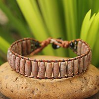 Jasper and smoky quartz wristband bracelet,
