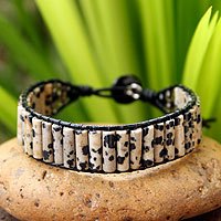 Jasper and smoky quartz wristband bracelet,