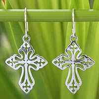 Sterling silver dangle earrings, 'Holy Cross' - Sterling Silver Dangle Earrings