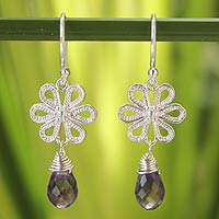 Amethyst flower earrings, 'Precious Petals' - Amethyst flower earrings
