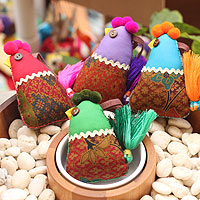 Cotton ornaments Joyful Hens set of 4 Thailand