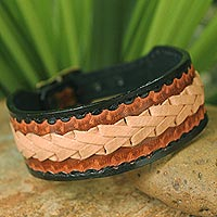 Men's leather wristband bracelet, 'Thai Cowboy' - Men's Handcrafted Leather Wristband Bracelet from Thailand