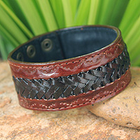 Men's leather wristband bracelet, 'Chiang Rai Trek' - Men's Handcrafted Leather Wristband Bracelet