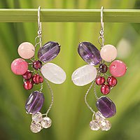 Cultured pearl and amethyst cluster earrings,