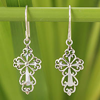 Sterling silver dangle earrings, 'Ornate Cross' - Sterling Silver Religious Dangle Earrings