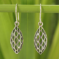 Sterling silver dangle earrings, 'Nature Amulet' - Handcrafted Sterling Silver Dangle Earrings