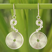 Sterling silver dangle earrings, 'Hypnotic Visions' - Handcrafted Sterling Silver Dangle Earrings