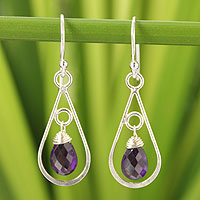 Amethyst dangle earrings, 'Just Glow' - Silver and Amethyst Dangle Earrings