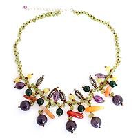 Amethyst and peridot beaded necklace,