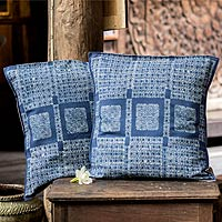 Cotton batik cushion covers Hmong Basketry pair Thailand
