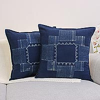 Cotton batik cushion covers Hill Tribe Constellation pair Thailand