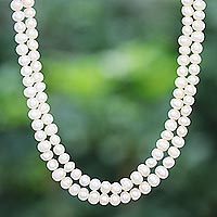 Cultured pearl strand necklace, 'Snowflake Halo' - Pearl Strand Necklace