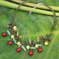 Carnelian and aventurine beaded necklace,