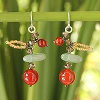 Carnelian and aventurine beaded earrings,