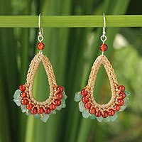 Carnelian and aventurine dangle earrings,