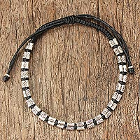 Silver accented braided bracelet, 'Hill Tribe Midnight' - Hand Crafted Hill Tribe Silver Braided Bracelet