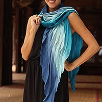 Silk scarf, 'Blue Magnificence' - Hand Made Ombre Silk Scarf
