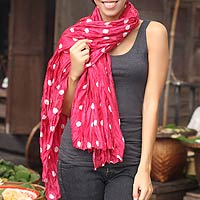 Batik scarf Pink Polka Retro Thailand
