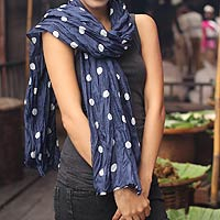 Batik scarf, 'Blue Polka Retro' - Batik scarf