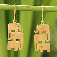 Gold vermeil dangle earrings Elephant Stack Thailand