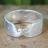 Sterling silver band ring, 'Elephant Kiss' - Unique Sterling Silver Band Ring