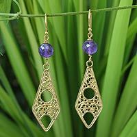 Gold vermeil amethyst filigree earrings,