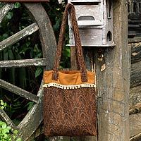 Cotton shoulder bag Golden Earth Paths Thailand