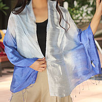 Silk shawl, 'Shimmering Sky' - Blue Silk Shawl