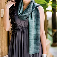 Silk scarf, 'Bold Teal' - Handmade Silk Scarf from Thailand