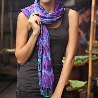 Tie-dyed scarf, 'Smoky Lily' - Hand Made Tie-dyed Scarf