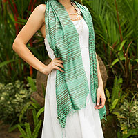 Silk shawl, 'Mint Melody' - Fair Trade Silk Shawl