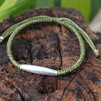 Silver accent braided bracelet, 'Peaceful Jungle' - Hill Tribe Silver Braided Bracelet