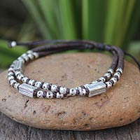 Silver accent braided bracelet, 'Hill Tribe Geometry' - Hill Tribe Silver Braided Bracelet