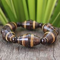 Coconut shell and wood stretch bracelet,