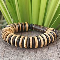 Coconut shell and wood stretch bracelet,