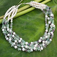 Cultured pearl and fluorite beaded necklace,